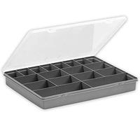 2 x 5.02 38cm 18 Division Large Plastic Organiser Storage Box Case, Upcycled Grey/Clear