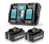 2 x 5.5Ah BL1830B 18V Batteries + 6A DC18RD Dual Port Charger Compatible with Makita Battery 14.4V-18V BL1850 BL1830 BL1860 BL1840 and DC18RD DC18RC DC18SF DC18RCT DC18RF Charger, Cordless Power Tool