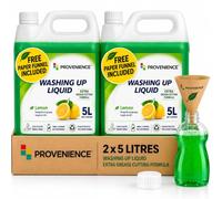 2 x 5 Litre Professional Grade Washing Up Liquid Refill with Funnel | Provenience® | Lemon Scent | Tough on Grease and Grime | Skin Sensitive | Double Pack | 10 Litre (2 x 5 Litre Comes with a Funnel)