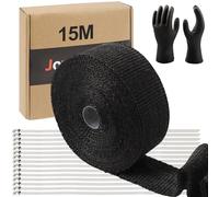 2" x 50' Black Exhaust Heat Wrap Roll for Motorcycle Fiberglass Heat Shield Tape with 15pcs Stainless Ties (15M)