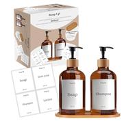 2 x 50 ispensers for Soap, Shampoo, Washing-up Liquid | Bamboo Stand, Funnel & Custom Labels | Practical Kitchen & Bathroom Accessories | OriginalCorner