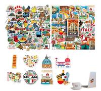 2 x 50 Italy Stickers and Stickers for Outdoor Travel Waterproof Italy Travel Stickers Italy Cities Tourist Attractions Stickers for Scrapbooking
