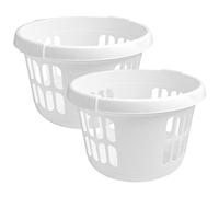 2 X 50L Ice White Plastic Round washing baskets for laundry Clothing Hamper with Integral Handle Linen Storage Bin for Home Kitchen Bathroom Laundry Room and Fits in Corners Spacious