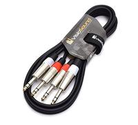 2 x 6.35mm 1/4" Stereo TRS Jack Cable / Balanced Twin Lead (Black, 1.5m)