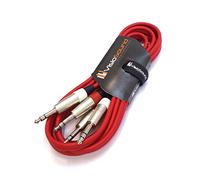 2 x 6.35mm 1/4" Stereo TRS Jack Cable / Balanced Twin Lead (Red, 3m)