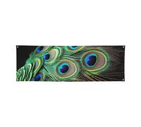 2 x 6 Ft Polyester Banners Flag Green Peacock Feather Photography Backdrop Banner Signs with Hanging Ropes Background Banner for Wall Signs Party Decor Flag Photo Props
