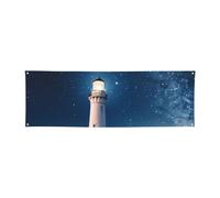 2 x 6 Ft Polyester Banners Flag Lighthouse Under Starry Night Sky Photography Backdrop Banner Signs with Hanging Ropes Background Banner for Wall Signs Party Decor Flag Photo Props