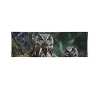 2 x 6 Ft Polyester Banners Flag Wild Owl Birds Photography Backdrop Banner Signs with Hanging Ropes Background Banner for Wall Signs Party Decor Flag Photo Props