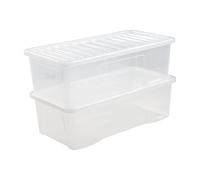 2 x 62 Litres CLEAR PLASTIC Extra Large Storage Box With Lids Strong Nestable