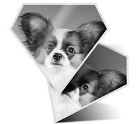 2 x 7.5cm Diamond Stickers - Black & White - Papillon Cute Puppy Dog Pet Decals 42767