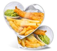 2 x 7.5cm Heart Stickers - Fish & Chips Food British Seaside Decals 21529