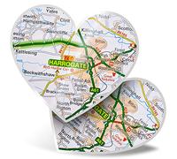 2 x 7.5cm Heart Stickers - Harrogate Yorkshire England UK GB Map Decals 45298