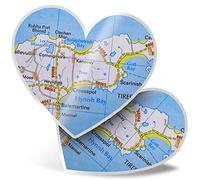 2 x 7.5cm Heart Stickers - Isle of Tiree Scotland Travel UK GB Map Decals 45414