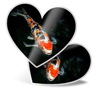 2 x 7.5cm Heart Stickers - Koi Carp Fish Pond Goldfish Decals 45482