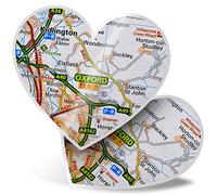 2 x 7.5cm Heart Stickers - Oxford England Travel University UK Map Decals 45966