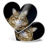 2 x 7.5cm Heart Stickers - Tabby Cat Kitten Pets Animal Decals 15586