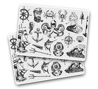 2 x 7.5cm Rectangle Stickers - Vintage Nautical Pattern Sailing Sea Decals 43726