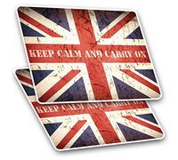 2 x 7.5cm Rectangle Vinyl Stickers - Keep Calm Carry On Britain 14515