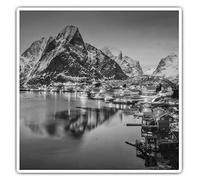2 x 7.5cm Square Vinyl Stickers - Snowy Lofoten Islands Norway Decals 39222