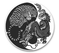 2 x 7.5cm Vinyl Stickers (bw) - Yin Yang Tiger Dragon Chinese Karate 40037