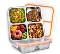 2 x 720 ml snack box with compartments, stainless steel lunch box for