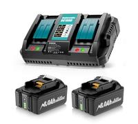 2 x 8.0Ah BL1830B 18V Batteries + 6A DC18RD Dual Port Charger Compatible with Battery 14.4V-18V BL1850 BL1830 BL1860 BL1840 and DC18RD DC18RC DC18SF DC18RCT DC18RF Charger, for 18V Cordless Power Tool