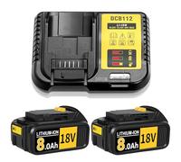 2 X 8.0Ah Replacement for Dewalt Battery with 4A Charger Compatible with Dewalt Batteries Lithium Ion 18v Compatible with Series DCB184 DCB200 DCB180 DCB181 DCB182 DCB201 DCB200-2