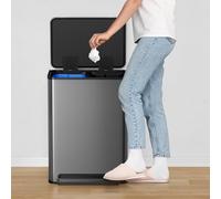 2 x 8 Gallons Recycling Bins for Kitchen, 30L Stainless Steel Garbage Can, Dual Compartment Trash Can with 2 Inner Buckets and Soft Close Lid, Foot Pedal, Bathroom, Living Room, Black