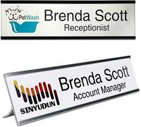 2" x 8" Personalized Aluminum Name Plates, Custom Office Desk or Wall Name Plates, Can Add Logo Image and Texts, Two Colors Silver, White, Holders are Optional (Custom Image+Text)
