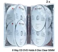 2 x 8 Way Scanavo Clear CD DVD BluRay 50mm Spine Hold 8 Discs Replacement Cases
