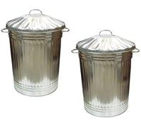 2 X 90 LITRE GALVANISED METAL BIN GARDEN RUBBISH DUSTBIN HOME STRONG WASTE BIN