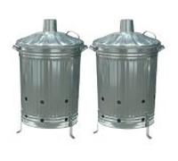 2 x 90 LITRE METAL GALVANISED INCINERATOR GARDEN FIRE BIN DUSTIBIN LEAVES WOOD PAPER RUBBISH