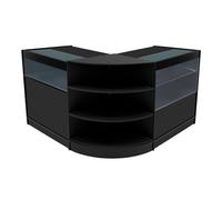 (2 x 900mm W Counters & 1 x 600mm W Corner Unit - Black) Shop Counter Set Harmonia Storage LED Lockable Retail Display Black White Maple