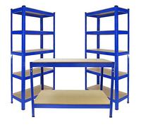 2 x 90cm T-Rax Heavy Duty Racking Metal Storage Shelving Units & Garage Workbench Blue
