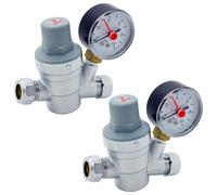 2 X Adjustable Pressure Reducing Valve 15mm With 0-10 Bar Gauge (Twin Pack)