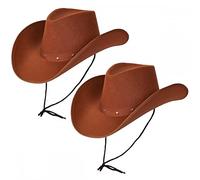 2 x Adult Texan Cowboy Brown Hats : Wild West Sheriff Western Two Pack Cowgirl Fancy Dress Party Accessory