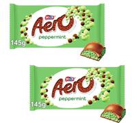 2 x Aero Peppermint Chocolate Bar, 145g | Bubbly Texture, Mint Flavour, Milk Chocolate, Nestlé, Sharing Bar