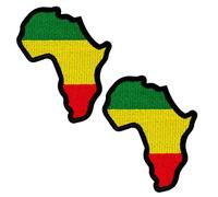 2 X Africa Continent Flag Embroidered Patches - 9cm x 7cm Green Yellow Red Map Badge for Jackets, Backpacks, Hats & DIY Clothing - Pan-African Style Patch Set