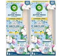 2 x Air Wick Active Fresh 24/7 Automatic Spray Diffuser Unit + Barcelona (Fresh Breeze & Cotton) Refill 204ml