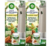 2 x Air Wick Active Fresh 24/7 Automatic Spray Diffuser Unit + Spring Woodland Escape Refill 228ml
