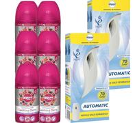 2 x Airpure Automatic Air Freshener Machine + 6 Refill Pack (Sparkling Berry) Airwick-Compatible Dispenser with 250ml Refill Cans - Long-Lasting Timed Fragrance Bursts for Home or Office