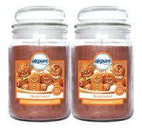 2 x Airpure Large Jar Scented Candle Gingerbread 510g - 120 hours burn time