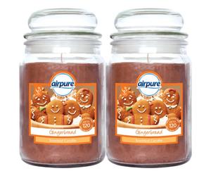 2 x Airpure Large Jar Scented Candle Gingerbread 510g - 120 hours burn time