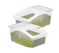 2 x Airtight Rice Storage Boxes with Wheels - Sealed Food Containers with Lid and Measuring Scale for Pantry, Gardening, Laundry Room, Kitchen Household