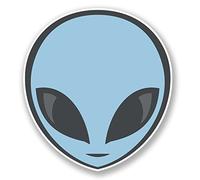 2 x Alien Vinyl Sticker iPad Laptop Car Skateboard Skate Helmet Space UFO #4474 (9.2cm Wide x 10cm Tall)