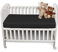 2 x AmigoZone Pollyotton Cot Bed Fitted Sheet (Black, (Cot 60 x 120cm))