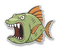2 x Angry Fish Vinyl Sticker Decal Bike Laptop Car Bike Helmet Fishing Fun #4743 (10cm Wide x 8cm Tall)
