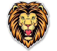 2 x Angry Lion Vinyl Sticker Decal Bike Laptop Mascot Car Bike Helmet Gift #4360 (8.5cm Wide x 10cm Tall)