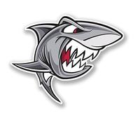 2 x Angry Shark Sticker Car Bike iPad Laptop Decal Jaws Fish Scuba Diving #4249 (10cm Wide x 7.2cm Tall)