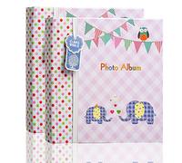 2 x Arpan 6x4 Inch Baby Slip in Case Memo Photo Album for 200 Photos Pink Elephant Kids